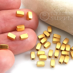 Tiny Gold Beads, Mini Gold Spacers, Plain Rectangle Beads, Gold Bead Findings, 22k Gold Plated, Gold Jewelry Supplies, Bracelet Beads, 20 Pc
