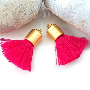 Pompons roses du Mexique, casquette plaquée or 22 carats, mini pompons en coton, bracelet à pompons, boucle d&#39;oreille à pompons, pompons dorés, collier à pompons, 2 pièces