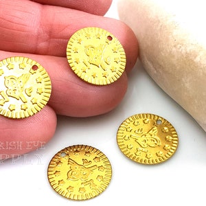Brass Coin Charms, Raw Brass Ottoman Replica Coin, Brass Coin Pendants, Coin Findings, Turkish Jewelry, 20 Pc