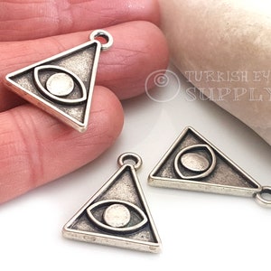 Silver Triangle Evil Eye Charm, Evil Eye Pendant, Silver Evil Eye Charm, Evil Eye Findings, Talisman Jewelry, Turkish Evil Eye Jewelry, 3pc