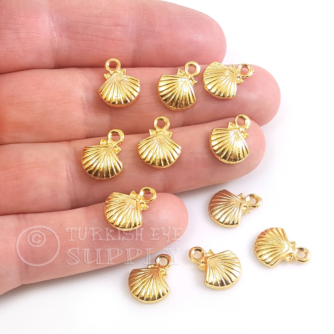 24k Shiny Gold Plated Shell Charms, Summer Beach Jewelry Charms ...