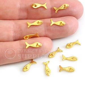 22k Matte Gold Plated Mini Fish Charms, Gold Fish Charm Findings, Bracelet Charms, 12pc