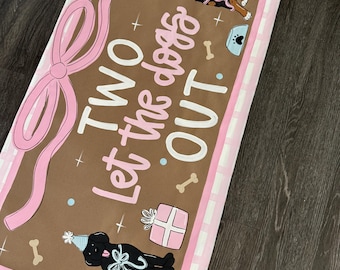 Custom Hand-Painted Birthday Dog Party Banner Puppy Party Two Let The Dogs Out Pawty Banner Dog Party Decor Coquette Bow Gingham