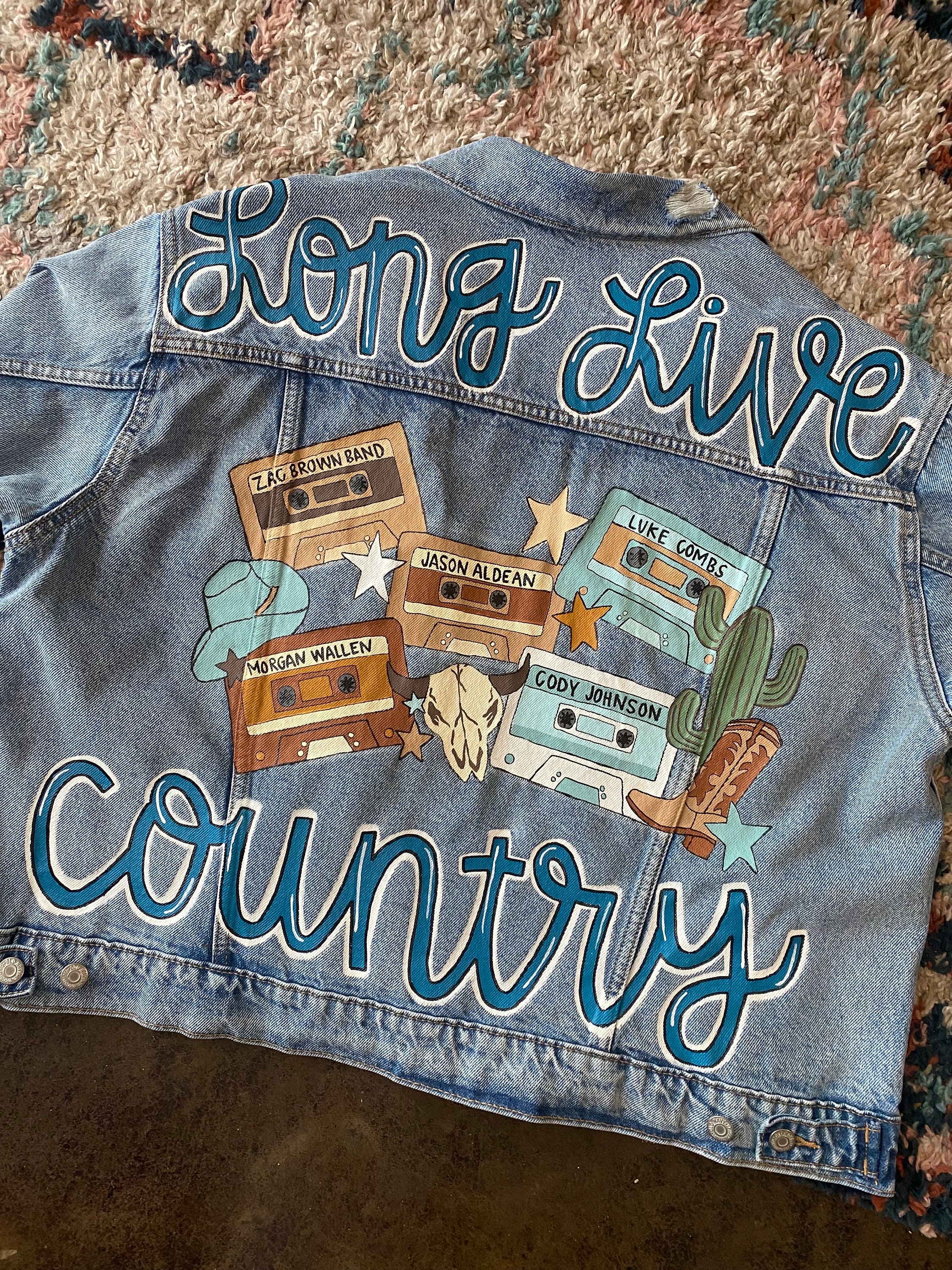 Custom Hand-painted Cassette Tape Denim Jacket Concert Denim Custom Hand-painted Cassette Tape Denim Jacket Concert Denim
