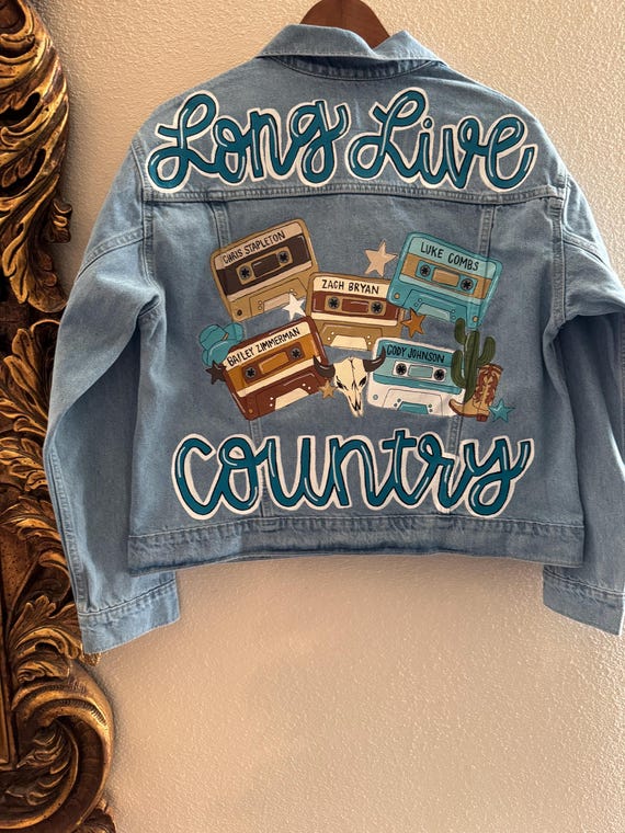 Custom Hand-painted Cassette Tape Denim Jacket Concert Denim Custom Hand-painted Cassette Tape Denim Jacket Concert Denim