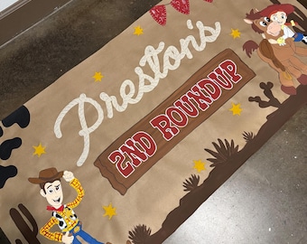 Custom Hand-Painted Birthday Party Banner Toy Story birthday, Woody’s Round Up Party Banner, Painted Sign, Toy Story party