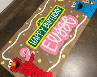 Custom Hand-Painted Sesame Street Party Banner Elmo Birthday Cookie Monster Party