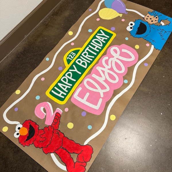 Custom Hand-Painted Sesame Street Party Banner Elmo Birthday Cookie Monster Party