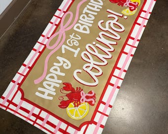 Custom Hand-Painted Crawfish Party Banner Crawfish Boil Girly Crawfish Party Banner Crawfish Birthday