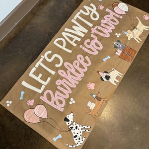 Custom Hand-Painted Birthday Party Banner, Dog party, Pawty, Birthday sign, Kraft paper banner, Backdrop, Party sign