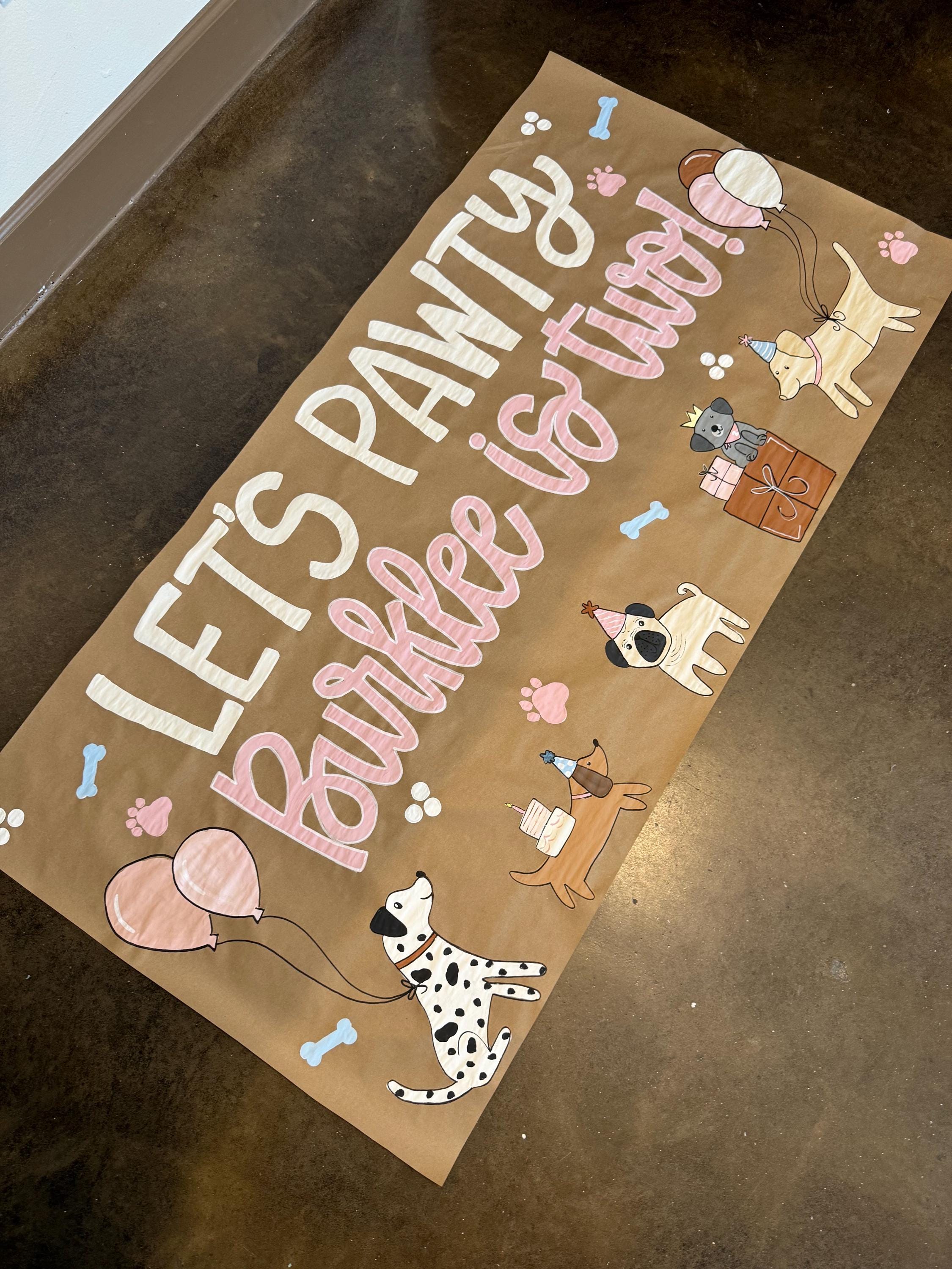 Dog Party Banner - 6x75.5 Inch Paper Banner With Twine For Pet Themed Parties