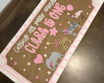 Custom Hand-Painted Birthday Party Banner, Party animals birthday, Safari birthday party, Kraft paper banner, Backdrop, Party sign