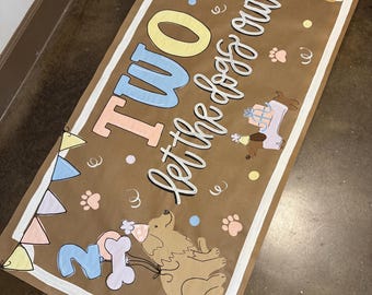Custom Hand-Painted Birthday Dog Party Banner Puppy Party Two Let The Dogs Out Pawty Banner Dog Party Decor Party Sign Birthday Banner