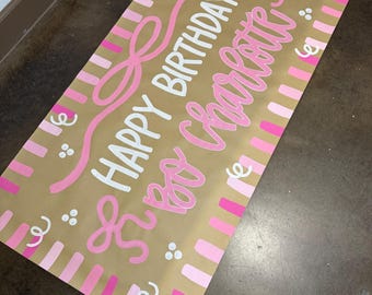 Custom Hand-Painted Birthday Party Banner, Girly birthday banner, Kraft paper banner, Backdrop, Party sign, Coquette Bow