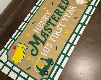 Custom Hand-Painted Birthday Party Banner, Master’s party, Golf banner, Kraft paper banner, Golf birthday party, First birthday, Gingham