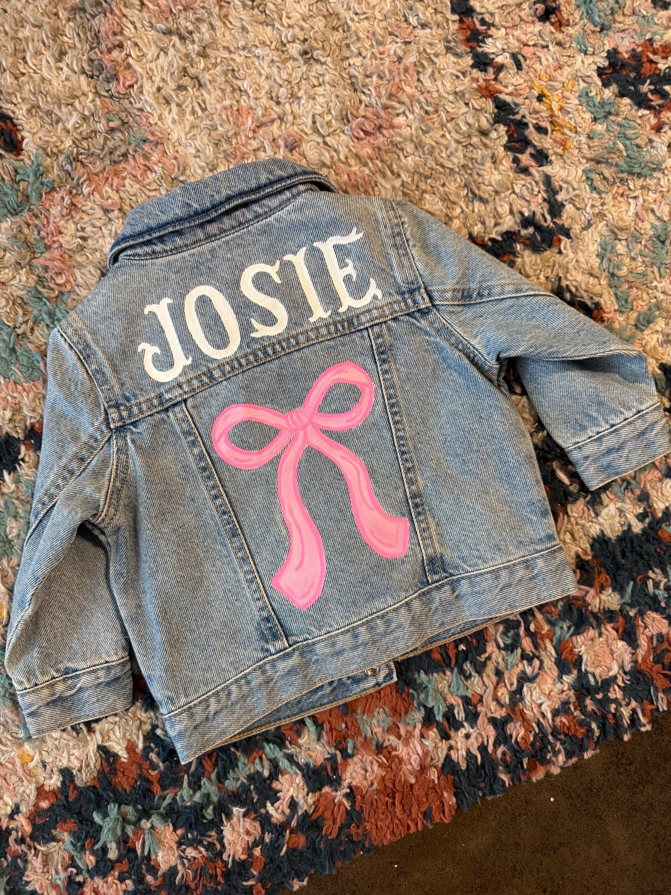 Custom Hand-painted Baby/toddler Denim Jacket Coquette Bow Jacket
