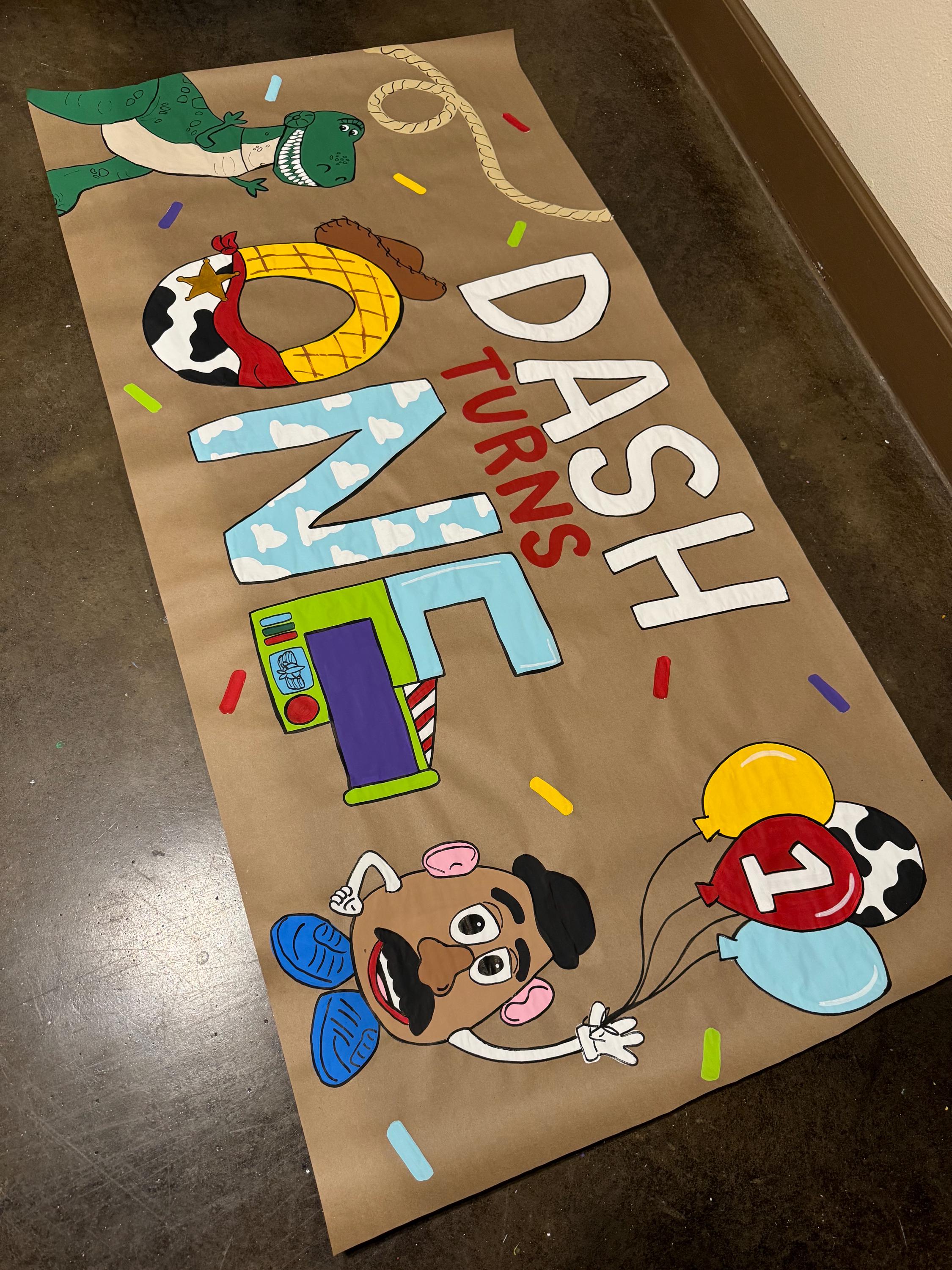 Custom Hand-Painted Birthday Party Banner, Toy Story birthday, Kraft paper banner, Backdrop, Party sign