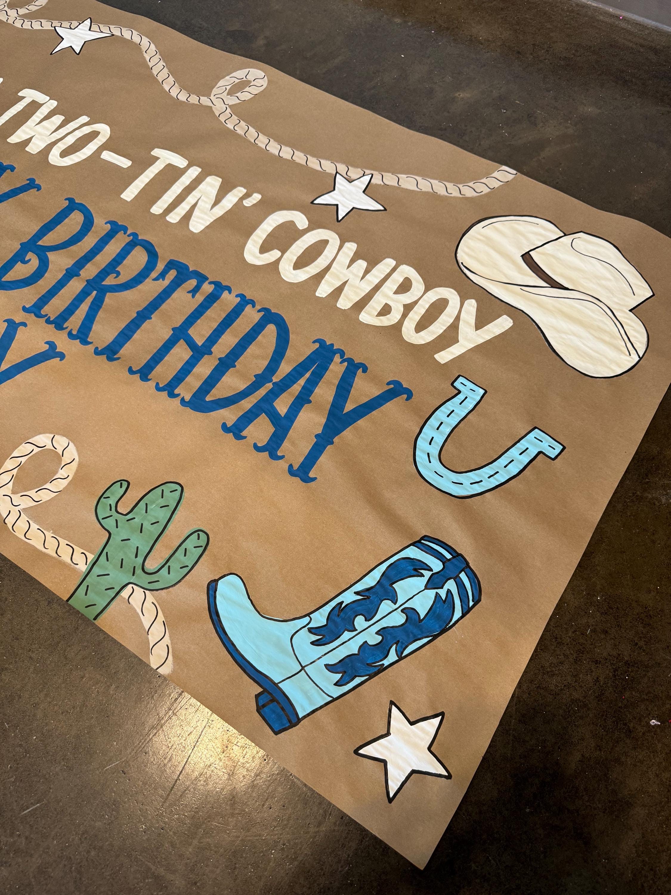 Girls Western Cowboy Birthday Banner - Unicorn Theme Party Decoration