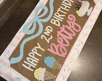 Custom Hand-Painted Birthday Party Banner Ice Cream Party Ice Cream Birthday Banner