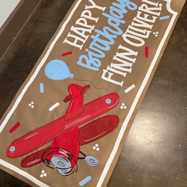 Custom Hand-Painted Birthday Party Banner Airplane Party Vintage Airplane Birthday Banner Airplane Party Sign