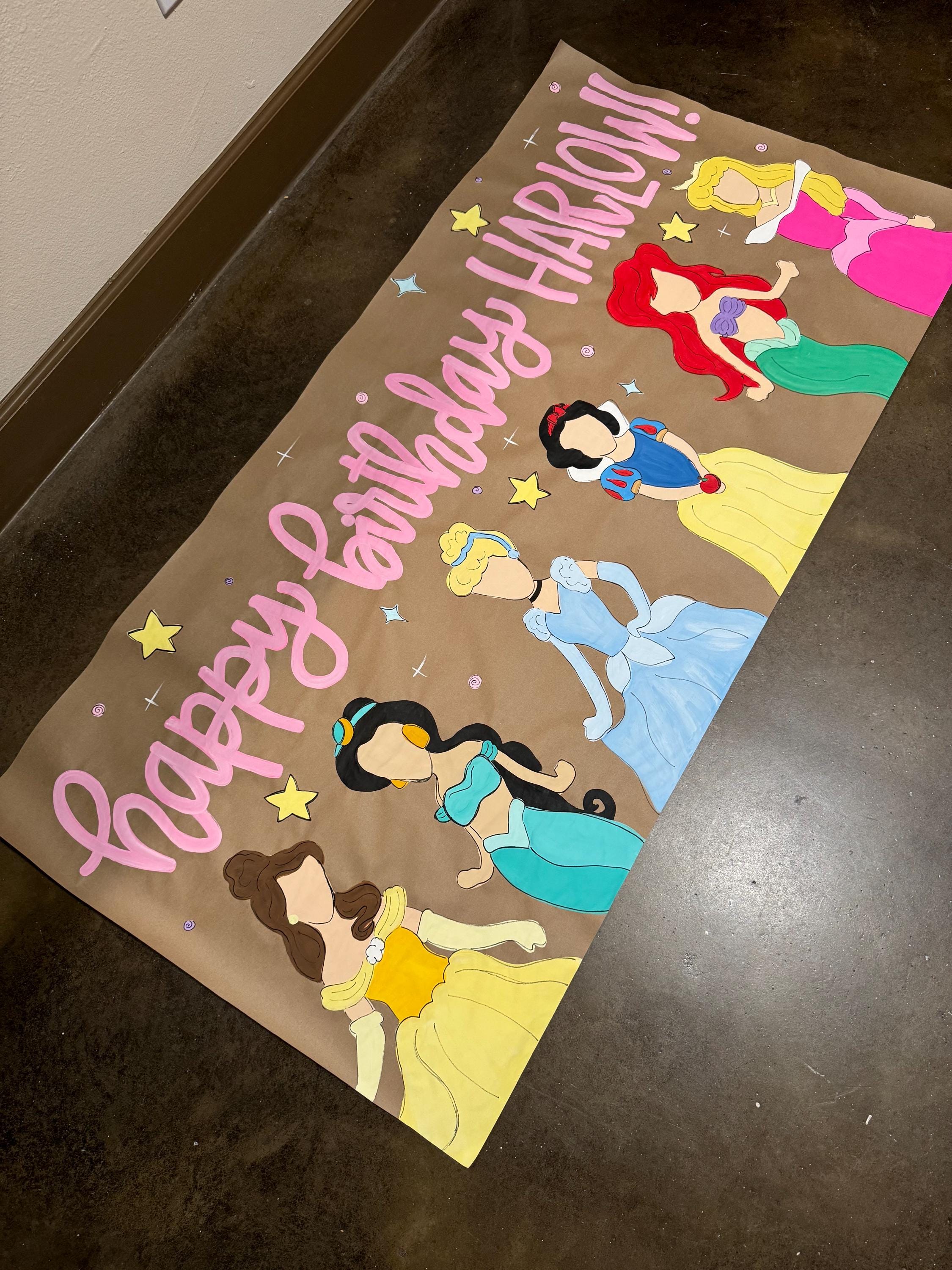 Custom Hand-Painted Birthday Party Banner, Princess birthday party, Princess party banner, Kraft paper banner, Backdrop, Party sign