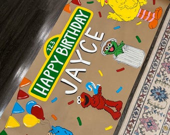 Custom Hand-Painted Sesame Street Party Banner Elmo Birthday Big Bird Oscar Cookie Monster