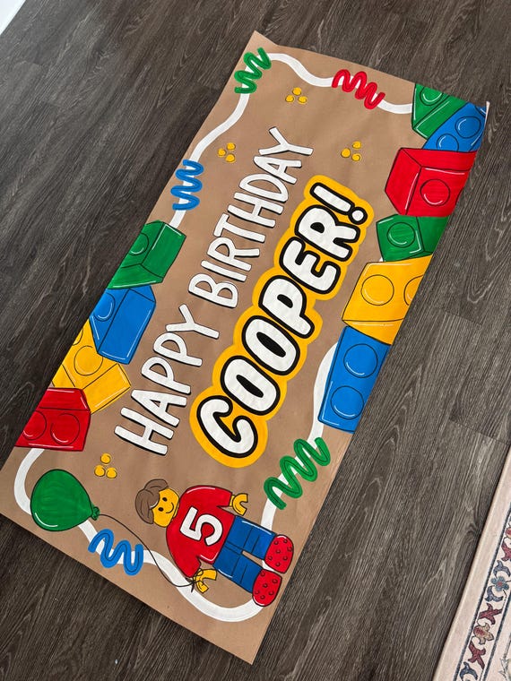 Custom Hand-Painted Lego Birthday Party Banner