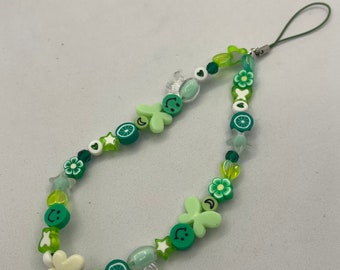 Green y2k chunky beaded summer mismatched beads phone charm