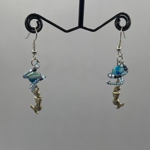 Blue mermaid crystal beaded swirl charm earrings