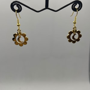 Gold flower and moon charm earrings