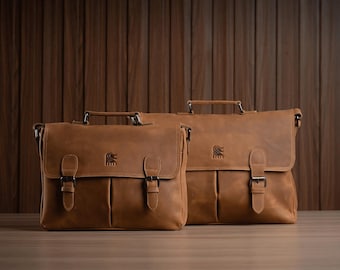 Bolso bandolera de piel de vacuno auténtica para hombre: maletín vintage para portátil