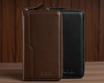 Bolso de mano de piel para hombre: bolso de piel de vacuno auténtica con cremallera resistente