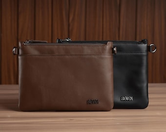 Bolso de mano de piel de vacuno auténtica para hombre con correas desmontables