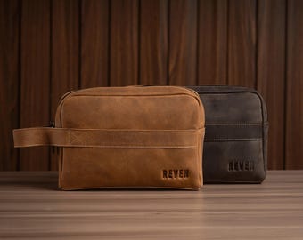 Bolso de mano de piel para hombre, de piel de vacuno Crazy Horse, con cremallera y asa trasera.