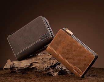 Clutch de piel de vacuno de plena flor: bolso de mano hecho a mano con ranuras para tarjetas