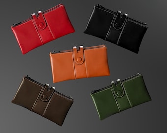 Women's Genuine Leather Long Wallet – Elegant Handmade Clutch Purse