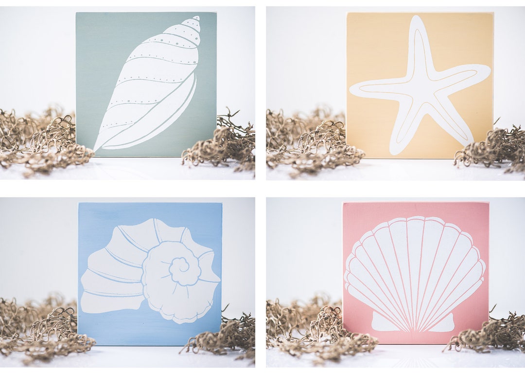 Sea Shells Wood Sign Set 4 5.5x5.5 Wood Sign Home Decor - Etsy