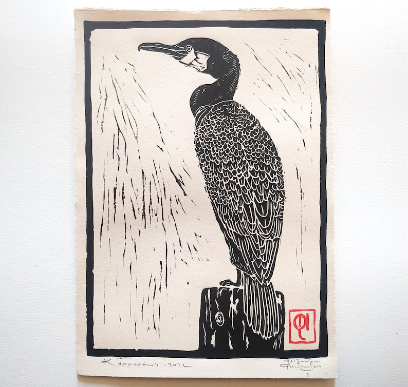 Der Kormoran Linoldruck Original Linoldruck schwarzer - Etsy.de