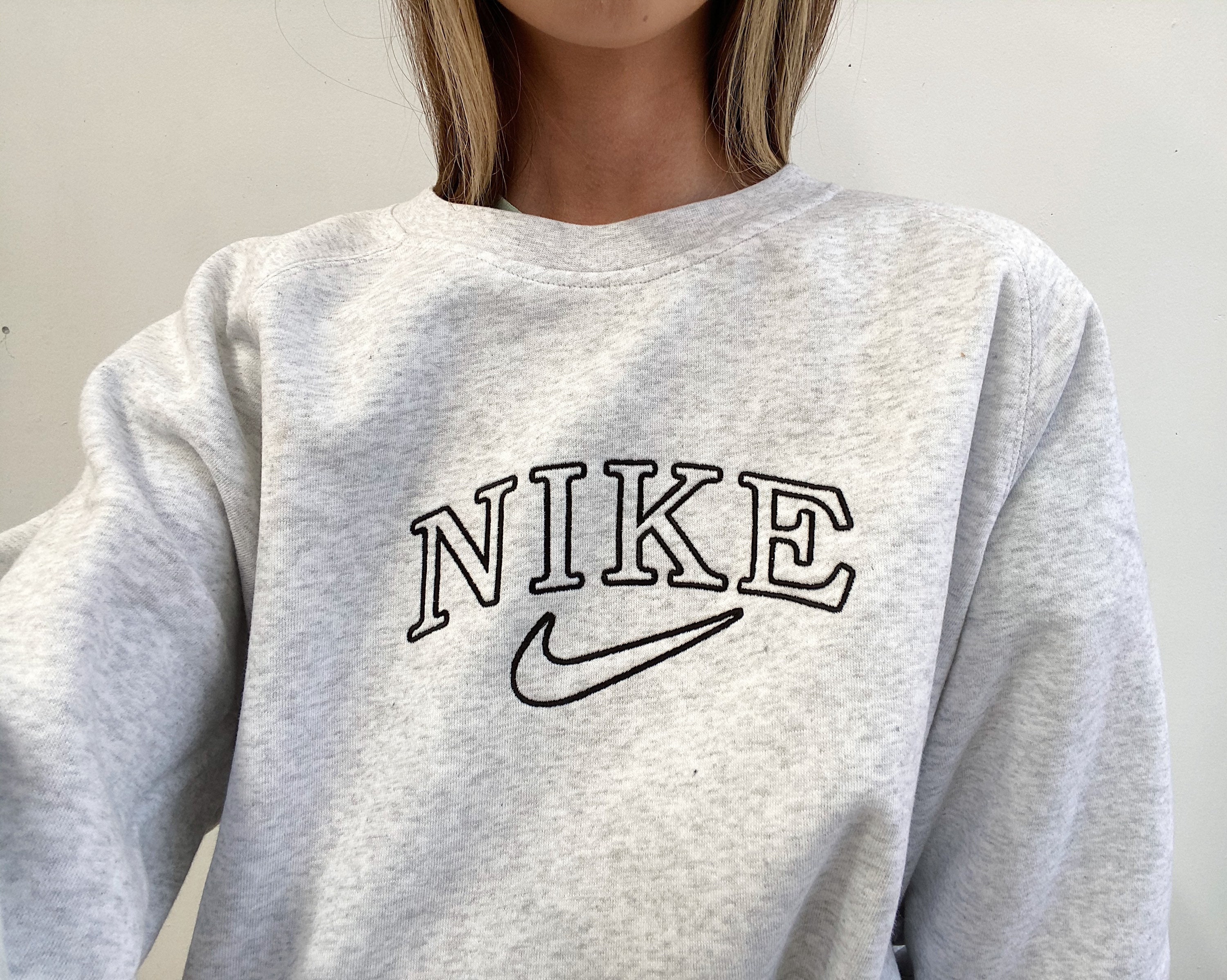 Embroidered VINTAGE NKE Swoosh Inspired Sweater Crewneck Ash | Etsy