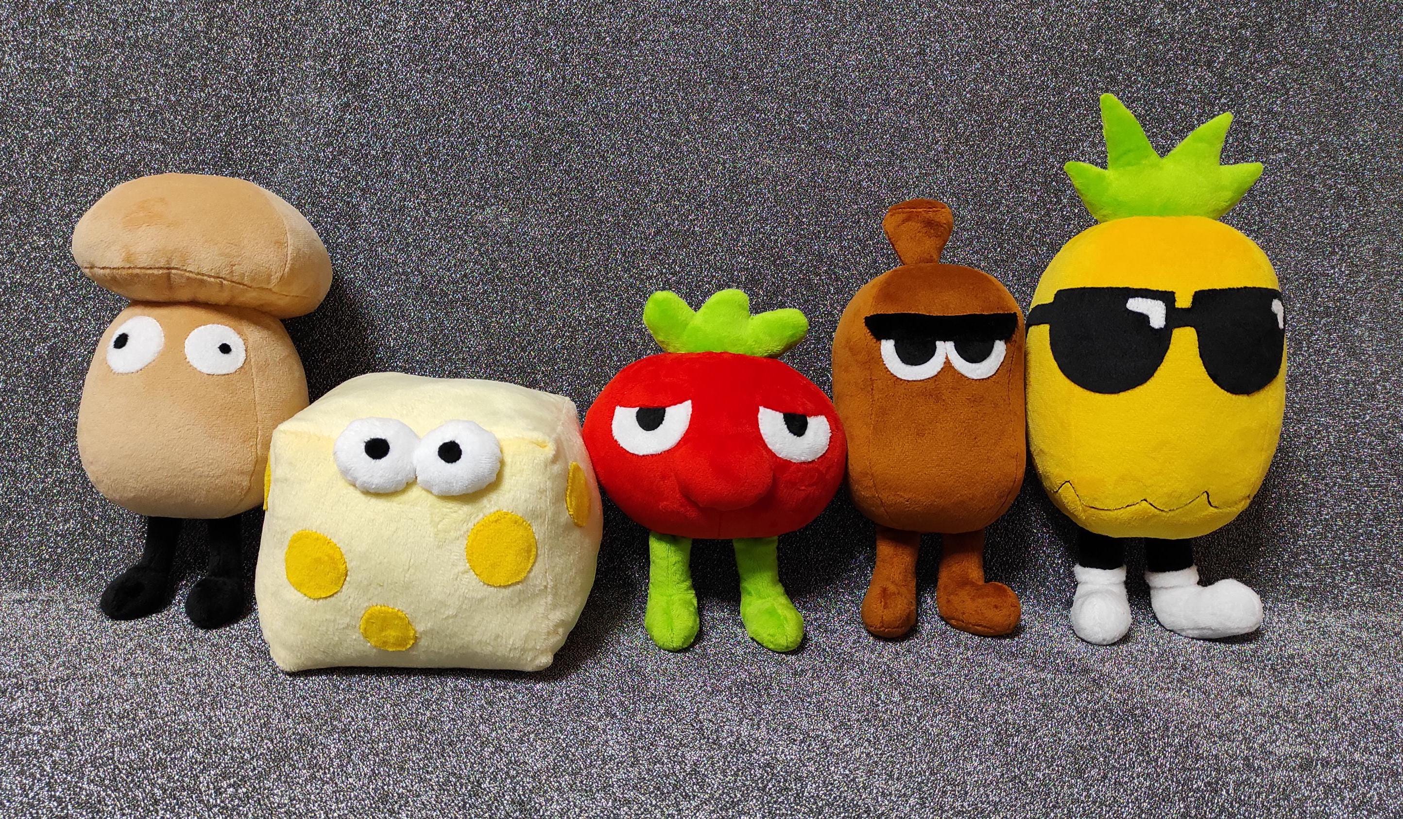 ピザタワーのトッピンズ - 高さ20～13cmのぬいぐるみ5個。正確な