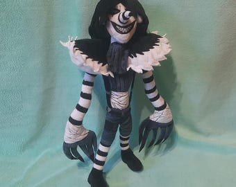 Laughing Jack Plush Toy 15.7" (40 cm) Creepypasta Horror Character, Handmade Black and White Clown - Creepy Gift for Horror Fans