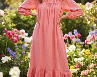Handmade Cotton Boho Beach Maxi Dress MINA – Off-the-shoulder. Bikini Coverup, Boho Beach Wedding Dress, Resort Style, Bohemian Dress,