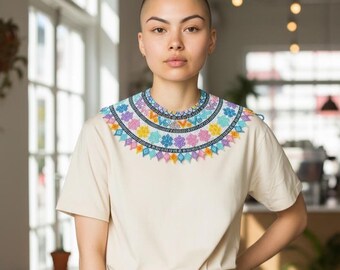 Handmade Beaded Tribal Necklace and Earrings Set "AURORA"  Boho Jewelry, Blue & White Beads, Amazon Artisan Gift, Limited Edition