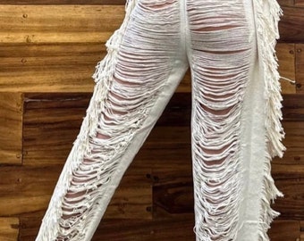 Handmade Frayed Beach Pants “BOBBY” Boho Pants, Honeymoon Gifts, Tulum Style, Swim Cover-up, Bohemia Style, Resort Style,