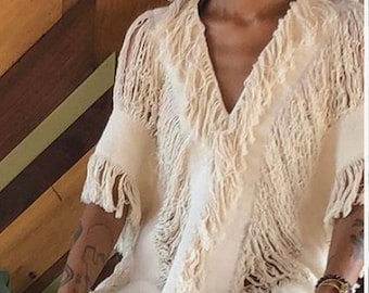 Handmade Frayed Beach Maxi Dress “LISA” | Boho Wedding Dress, Swim Cover-Up, Honeymoon Style, Bohemian Summer Dress, Summer Deals