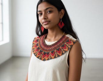 Handmade Beaded Tribal Necklace & Earrings Set "TRIBU" – Boho Jewelry, Amazon Style, Green Terracotta Beads, Community, Limited Edition Gift