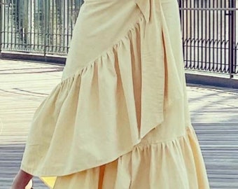 Organic Cotton Maxi Ruffle Skirt EVA – Swim Coverup, Bikini Cover-Up, Boho Beach Skirt, Beach Wedding Dress, Summer Resort Style, Summer Dea