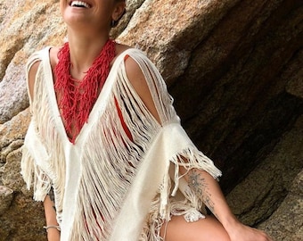 Handmade Beach Midi Dress, boho wedding dress, Swim cover-up “AGATHA”, Swimwear, Anniversary Gift, Bohemia Style, Summer Deals