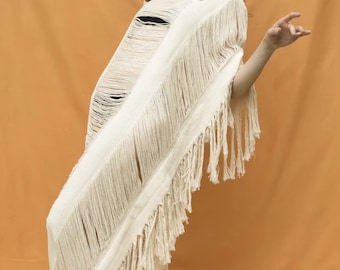 Handmade Frayed Beach Maxi Dress, Swim cover-up CAPRI, Wedding Boho Dress, Honeymoon Style, Bohemia Style, Beach wedding, Mother&#39;s Day Gift
