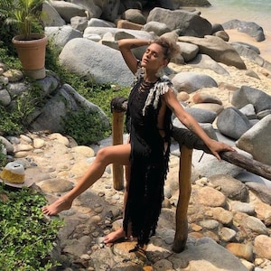 Handgemaakte gerafelde maxi-strandjurk "Anna Barbas" - boho maxi-jurk van biologisch katoen, bikinijurk, bruids- of bruidsmeisjes maxi-jurk afbeelding 1